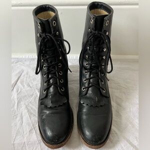 Vintage Women’s Black Leather Justin brand roper lace up boots size 8.5
